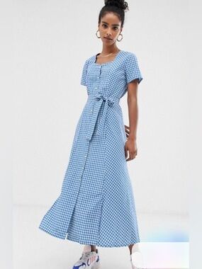 Résumé Blue Gingham Tie-Waist Maxi Dress